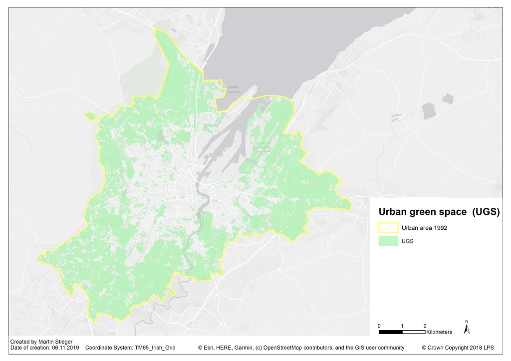 Karte der urbanen Grünflächen im Jahr 1992